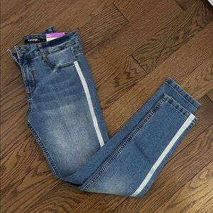 Blue Jeans with White Silver Sparkle Stripe